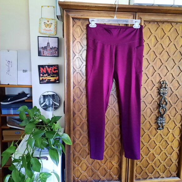 C9 Champion 7/8 Crop High-Waisted Sculpt Leggings w Pockets - Burgundy, Size S - Picture 3 of 16